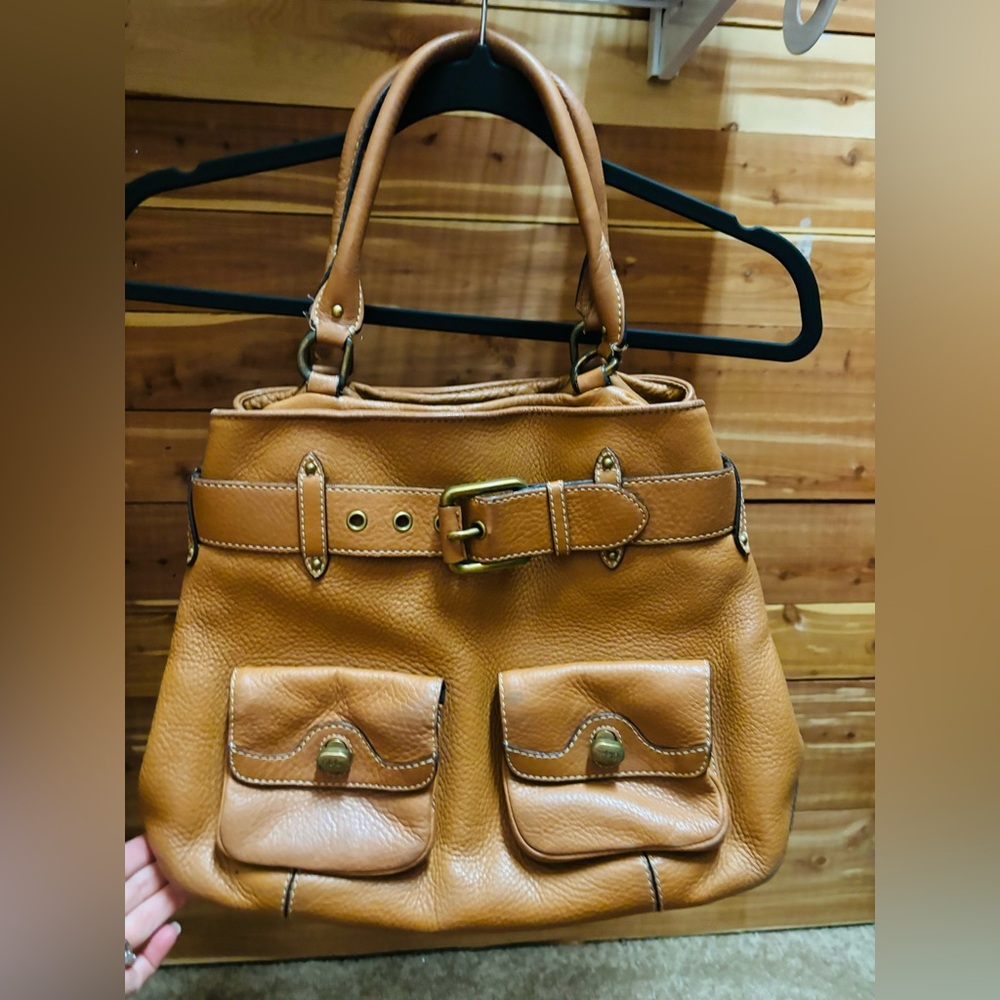 Cole Haan vintage pebbled leather shoulder handbag brown